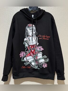 Billie Eilish Black Relaxed Graphic Christmas Hoodie Sz. XL